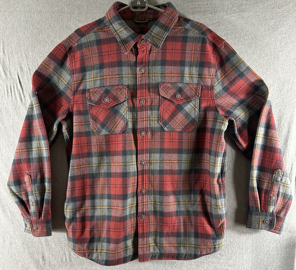 Lee Shirt Jacket Men's L Red Gray Plaid Heavyweight Waffle Knit Lined Shacket